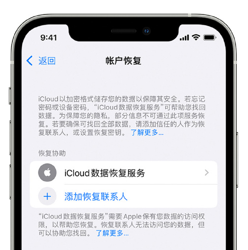 汝南苹果手机维修分享在 iPhone 上设置帐户恢复联系人的方法 